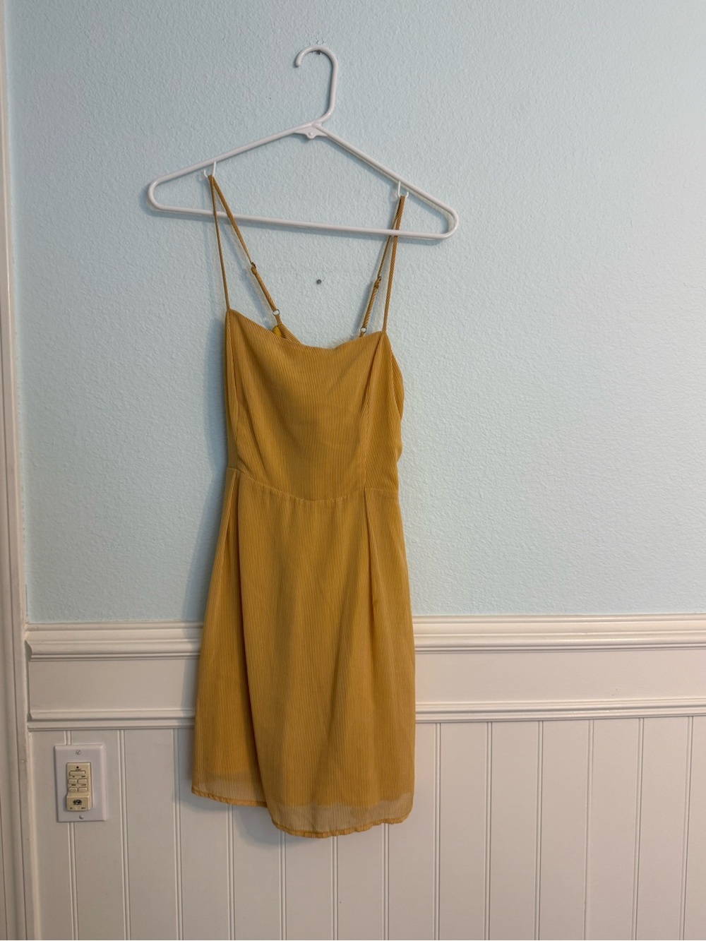 Skylar + Madison Mustard Yellow Spaghetti Strap Mini Dress